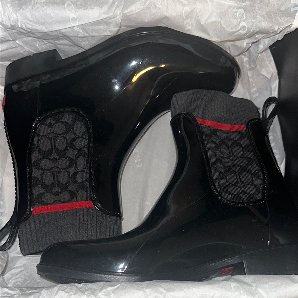 Coach Black and Gray Rain Boots